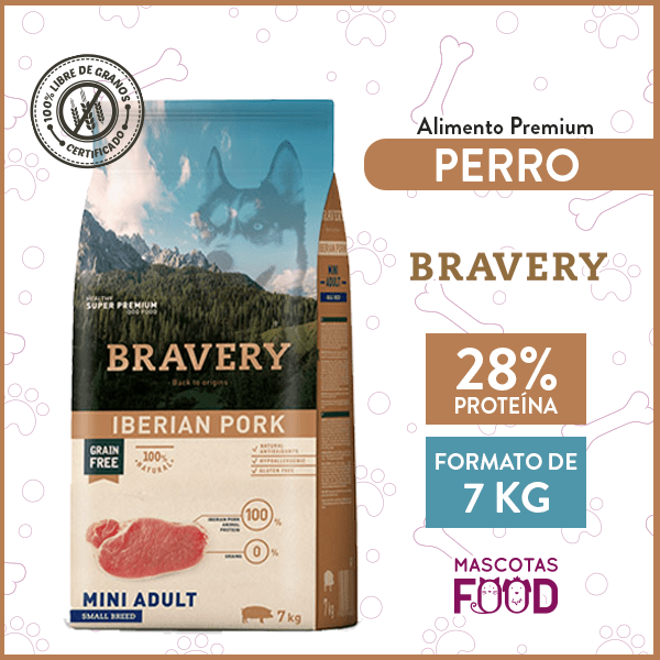 Bravery para Perro Mini-Adulto sabor Cerdo Ibérico 7 KG