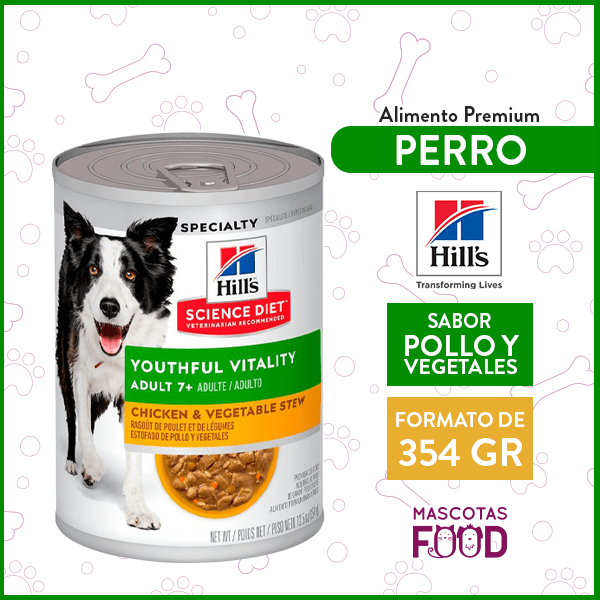 Alimento húmedo para Perro Adulto 7+ Hill’s sabor Pollo y Verduras 354grs.