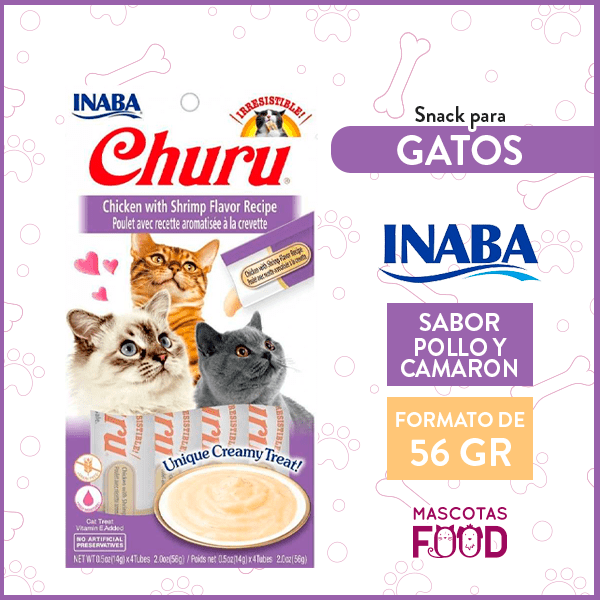 Churu para Gatos sabor Pollo con Camaron 4 Tubitos