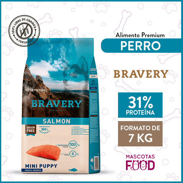 Bravery para Mini-Cachorro sabor Salmón 7 KG