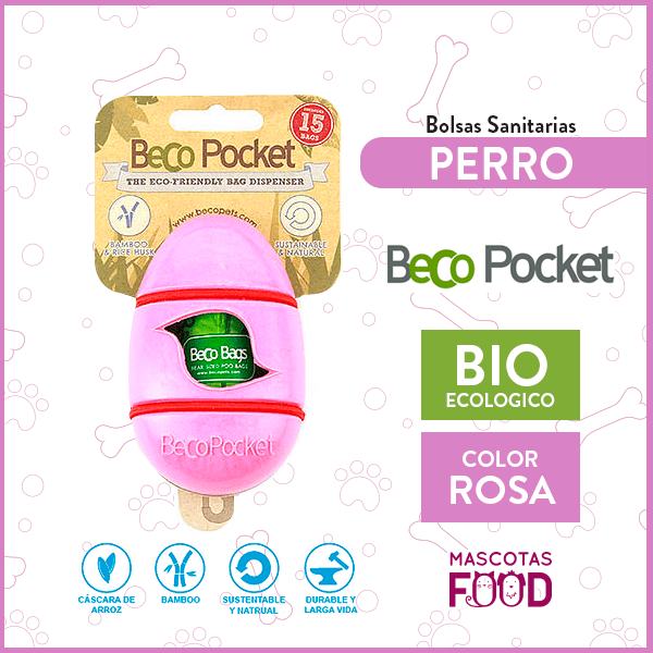 Dispensador de bolsas degradable Beco Pocket Rosado + 15 Bolsas