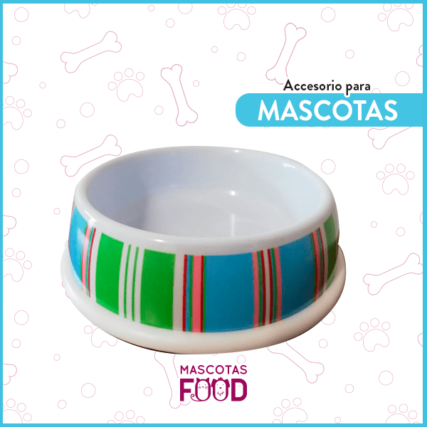 Plato plastico blanco lineas para mascotas Tamaño Pequeño