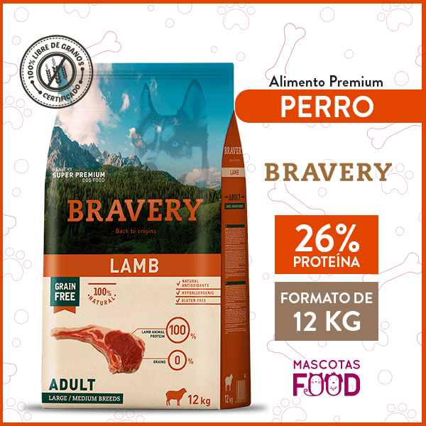 Bravery para Perro Adulto sabor Cordero 12 KG