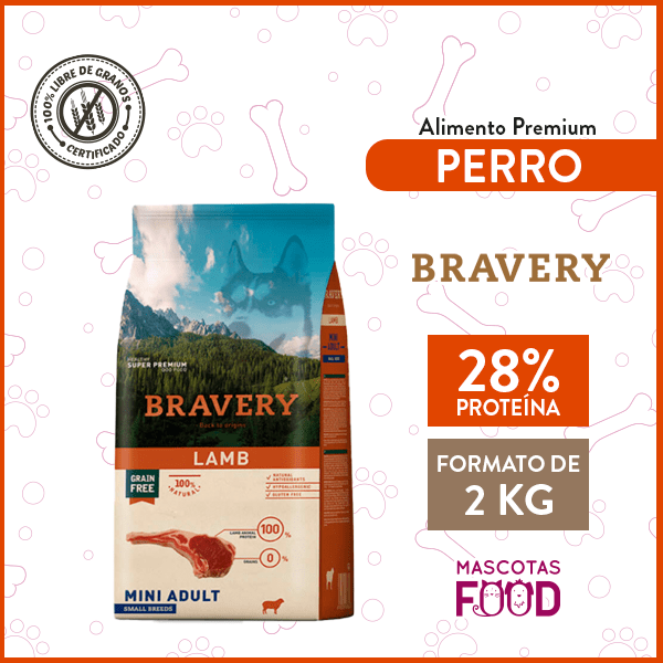 Bravery para Perro Mini-Adulto sabor Cordero 2 KG