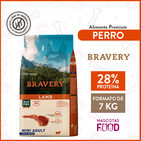 Bravery para Perro Mini-Adulto sabor Cordero 7 KG