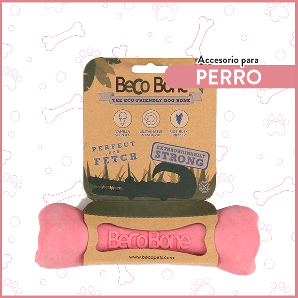 Hueso de Goma para perro ultra resistente BecoBone Mediano Rosa 1 Hueso de Goma para perro ultra resistente BecoBone Mediano Rosa