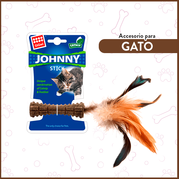 Juguete para Gatos Johnny Stick catnip con una pluma natural café GiGwi