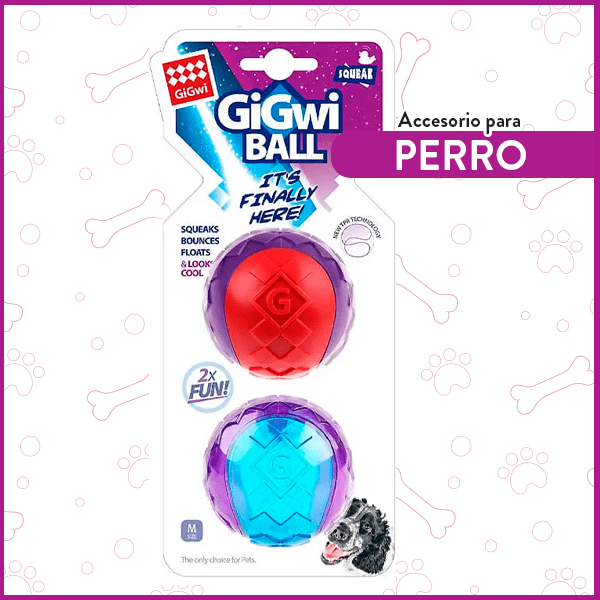 Set 2 pelotas Squeaker para perros tamaño M GiGwi