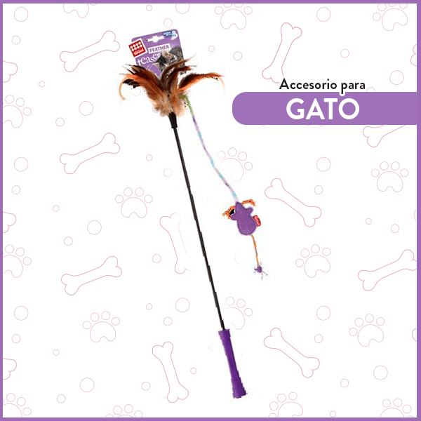 Varilla para gatos con pluma natural y ratón GiGwi