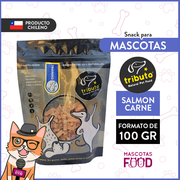 Snack para Perros y Gatos liofilizados Carne de Salmon Tributo 100GR.
