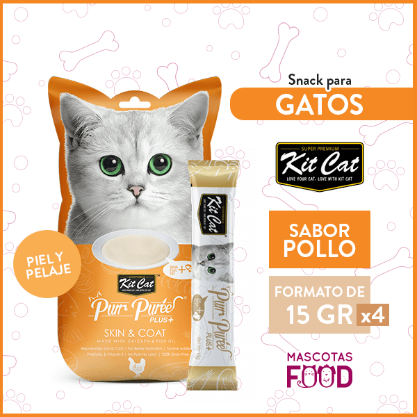 Snack Kit Cat para Gatos Pollo Cuidados piel y pelaje 4 Tubos de 15 grs.