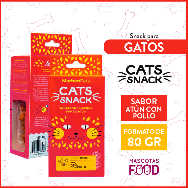 Cats Snack para Gatos Marben Pets Rellenos de Atún con Pollo 80 GR.