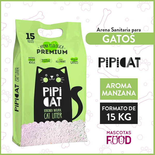 Arena Sanitaria Ecológica para Gatos PIPICAT Aroma Manzana 15 KG