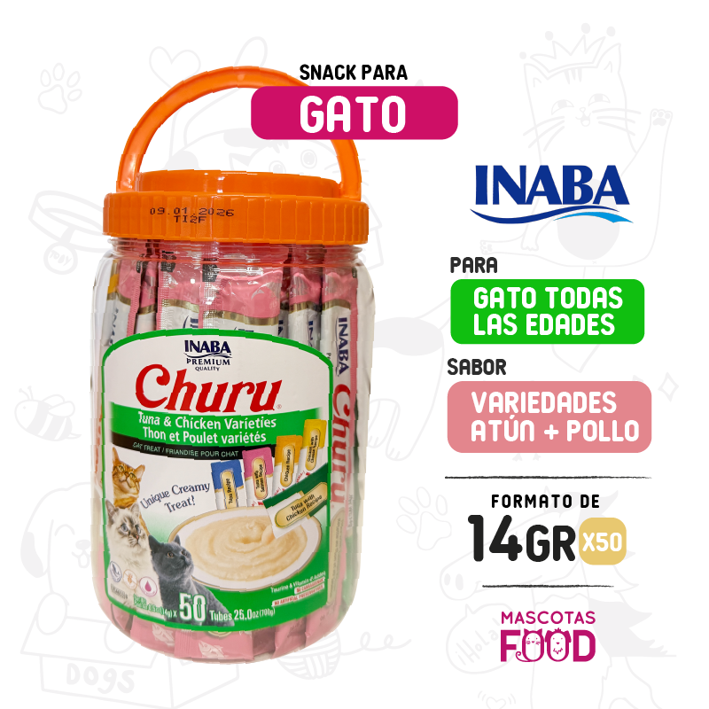 Frasco Churu Variedad Atún y Pollo 50 Tubitos
