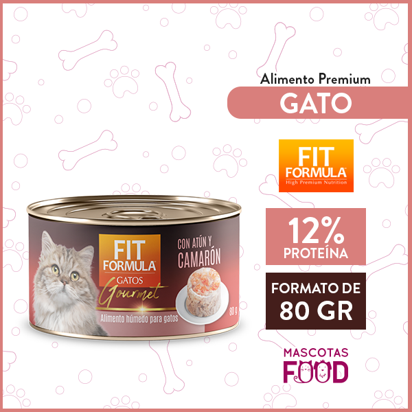 Alimento húmedo Gourmet para Gatos Fit Formula Sabor Atún y Camarón 90 GR