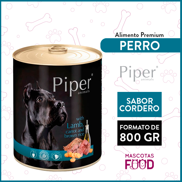 Alimento húmedo para Perro Adulto Piper Animals sabor Cordero 800grs.