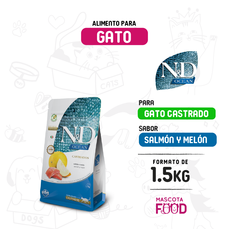 N&D Ocean para Gato castrado sabor Salmón y melón 1.5 KG