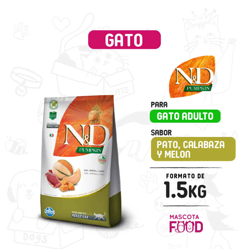 N&D Pumpkin para gato adulto sabor Pato calabaza y melon 1.5 KG