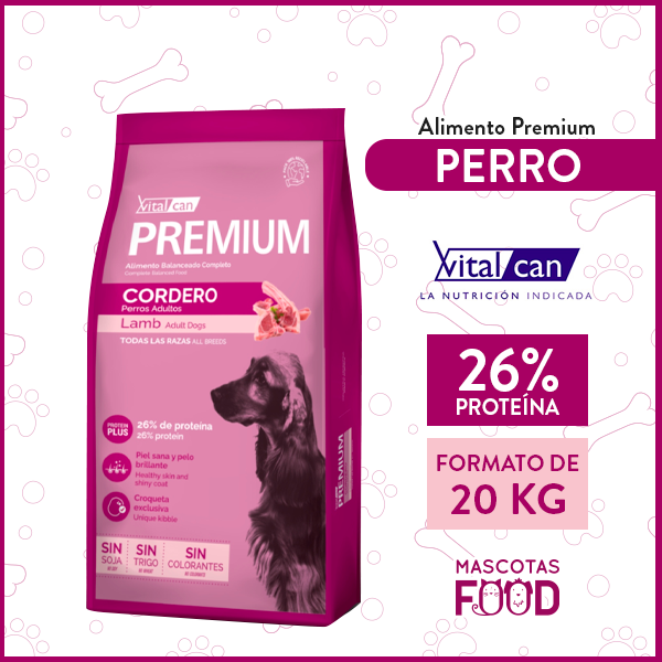 Vitalcan PREMIUM para Perro Adulto sabor Cordero 20 KG