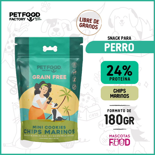 Galletas para Perros Libre de granos Petfood Factory Sabor Chips Marino 180 GR. 1 Galletas para Perros Libre de granos Petfood Factory Sabor Chips Marino 180 GR.