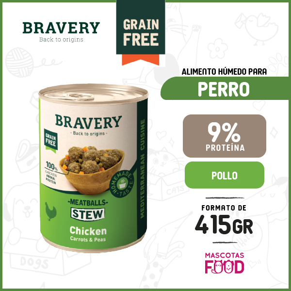 Albondigas para perros Bravery Pollo 415 GR