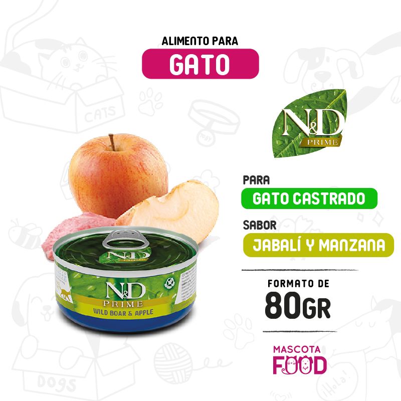 Latita N&D Prime para Gato adulto sabor Jabalí y manzana 70 GR
