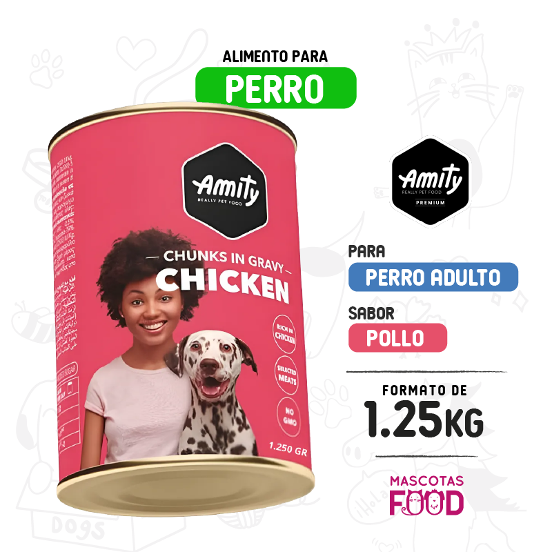 Lata para Perro Amity Bocados de pollo en salsa 1250 GRS