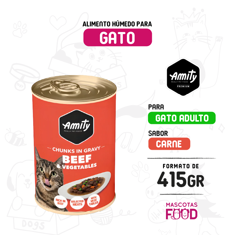 Lata para gato Amity Sabor Carne 415GR
