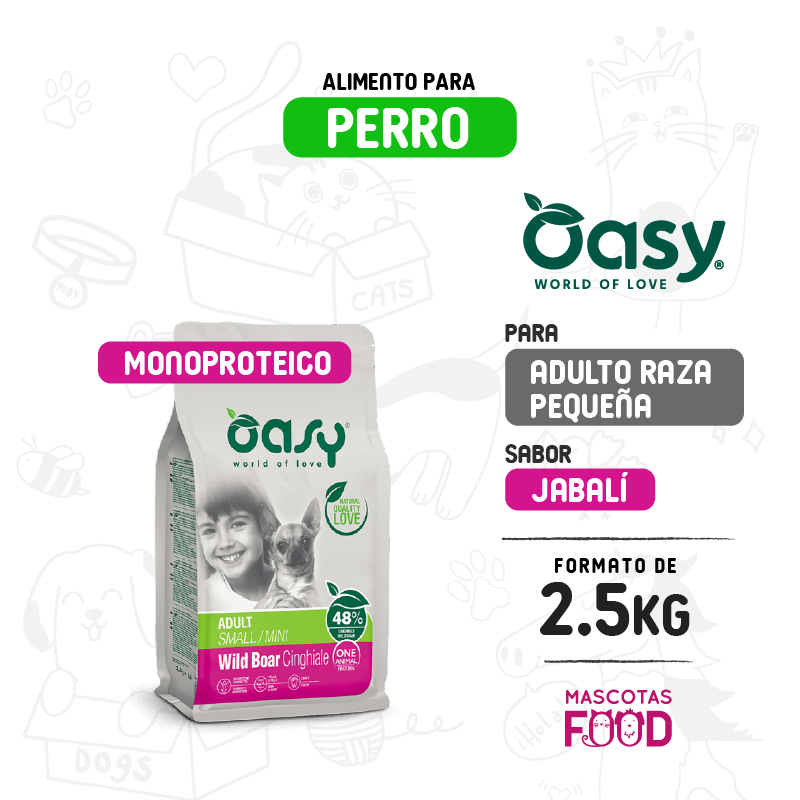 Oasy para Perro raza pequeña monoproteico Jabalí 2.5KG